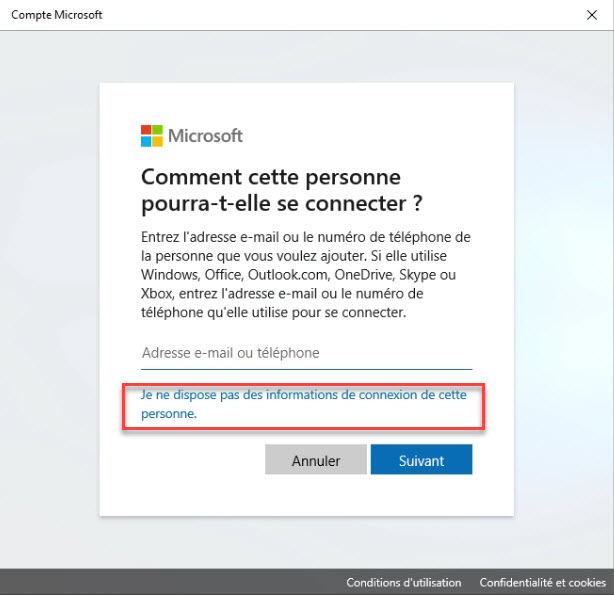 Compte Windows 10